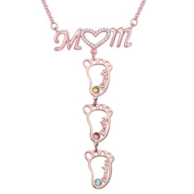 Personalisierte 1-10 hohle BabyFeet Name Mama Halskette mit Geburtssteinen