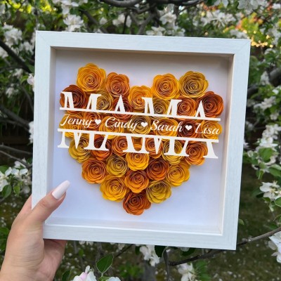 Personalisierte Mama-Blumen-Schattenbox mit Namen für Mama-Geschenke