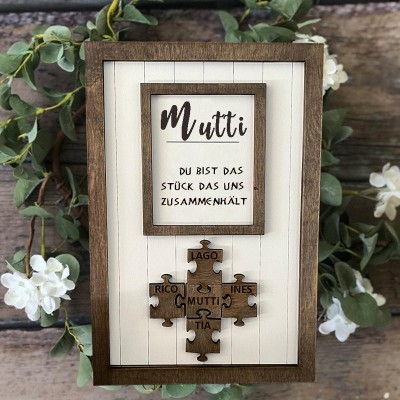 Personalisierte Muttertagsgeschenk Mama Du bist das Teil, das uns zusammenhält Puzzleteile Namensschild Wanddekoration