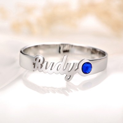 S925 Sterling Silber personalisierter Namensring mit Geburtsstein