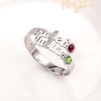 S925 Sterling Silber personalisierter Namensring mit Geburtsstein