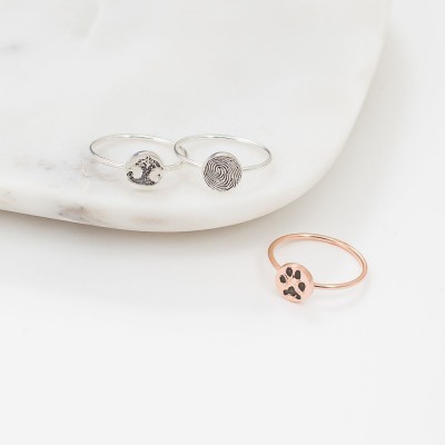 S925 Sterling Silber Custom Pfotenabdruck Ring | Personalisierter Fingerabdruck | Haustier-Liebhaber-Geschenk