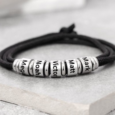 Personalisiertes Herrenarmband mit gravierten Namensperlen mit 1-10 Perlen