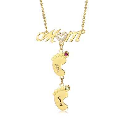 Personalisierte BabyFeet Mama Namenskette mit Geburtssteinen 1-10 Charms Anhänger