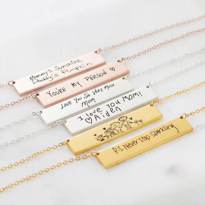 Tatsächliche personalisierte Handschrift Halskette | Zeichnung Bar Halskette Geschenke