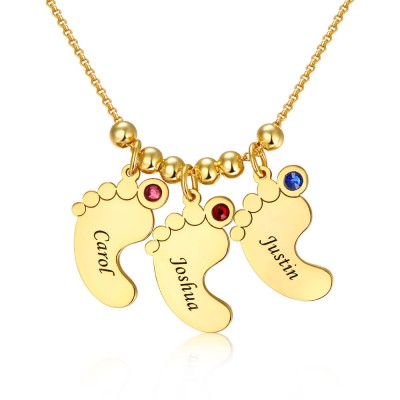 Personalisierte 1-6 Babyfüße gravierbare Charms Namenskette mit Geburtsstein