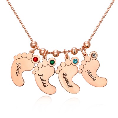 Personalisierte 1-6 Babyfüße gravierbare Charms Namenskette mit Geburtsstein
