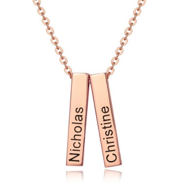 18 Karat Rosévergoldung personalisierte vertikale kurze 3D gravierte Bar Namenskette