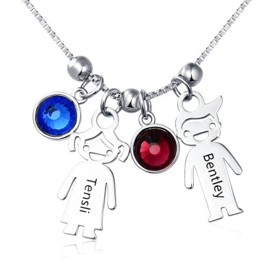 Silber Personalisierte 1-12 Kinder Charms Anhänger Namen Gravierte Halskette Mit Geburtsstein