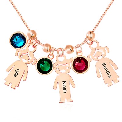 Personalisierte 1-12 Kinder Charms Anhänger Namen gravierte Halskette mit Geburtsstein