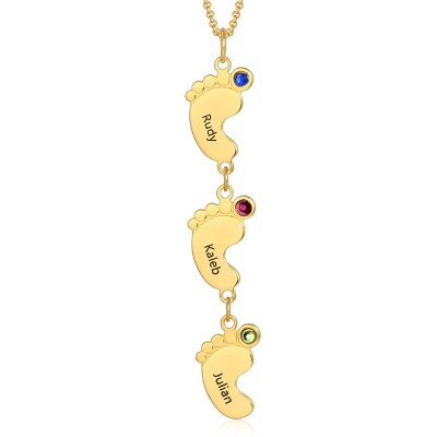Vertikale Baby Feet Charms Personalisierte 1-10 Namenskette mit Geburtssteinen