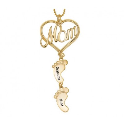 Personalisierte Liebe Mama Herz Baby Füße Charms Gravierte Namensketten mit 1-10 Anhängern
