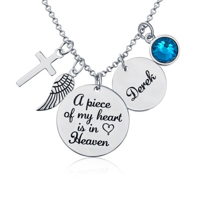 Personalisierte gravierte A Piece Of My Heart Is In Heaven Name Memorial Halskette mit Geburtsstein