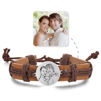 Herren Rundarmband mit Fotogravur Braunes Lederarmband