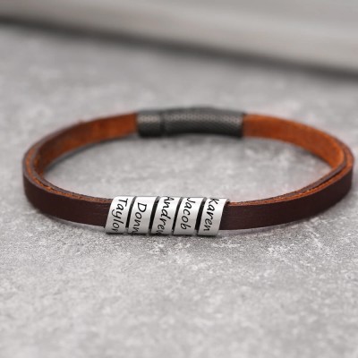 Personalisierte Herren Lederarmbänder mit graviertem Namen mit 1-10 Namen