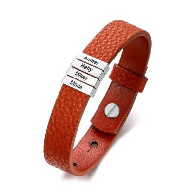 Personalisiertes Lederarmband mit 1-11 Namensgravur für Papa und Kinder