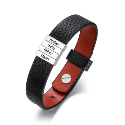 Personalisierte Papa und Kinder 1-11 Namensgravur Perlen Leder schwarzes Armband