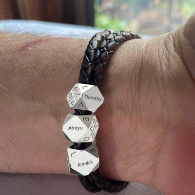 Vatertagsgeschenk Herren Geflochtenes Lederarmband mit polyedrischen benutzerdefinierten Perlen
