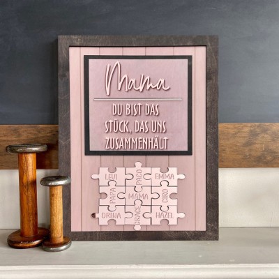 Mama Du bist das Stück, das uns zusammenhält Personalisiertes Mama Puzzle Zeichen Geschenk für Mama