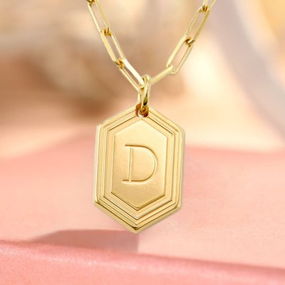 18K Vergoldung personalisierte gravierte erste Anhänger Gliederkette Halskette Schichtung Charms Geschenk für Sie