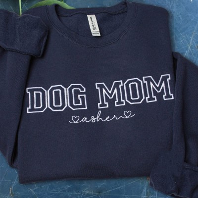 Individuell Bestickt Hund Mama Sweatshirt Hoodie mit Namen für Muttertag Haustierliebhaber Geschenkideen