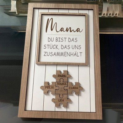 Mama Du bist das Stück, das uns zusammenhält Personalisiertes Mama Puzzle Zeichen Geschenk für Mama