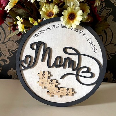 Personalisierte Muttertagsgeschenk Mama Du bist das Teil, das uns zusammenhält Puzzleteile Namensschild Wanddekoration