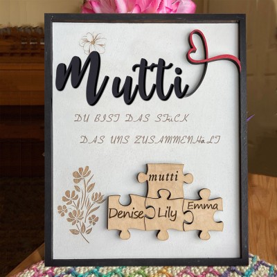 Personalisierte Muttertagsgeschenk Mama Du bist das Teil, das uns zusammenhält Puzzleteile Namensschild Wanddekoration