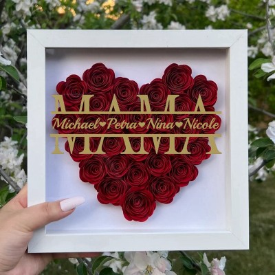 Personalisierte Mama-Blumen-Schattenbox mit Namen für Mama-Geschenke