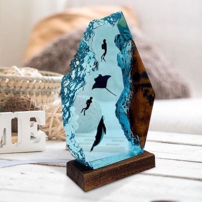 Harz Ozean Holz Lampe Buckelwal Mantarochen und Paar Taucher Home Decor Weihnachtsgeschenk