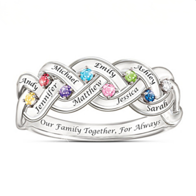 S925 Silber personalisierter gravierter 1-8 Familiennamen und Geburtsstein Ring für Muttertagsgeschenke
