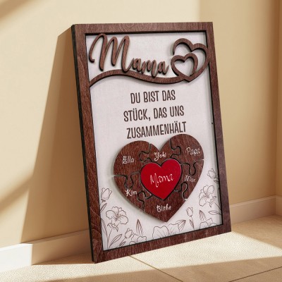 Mama Du bist das Stück, das uns zusammenhält Personalisiertes Mama Puzzle Zeichen Geschenk für Mama