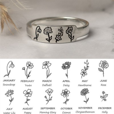 Personalisiertes Familiengeburts-Blumen-Monats-Ring-Geschenk für Sie 
