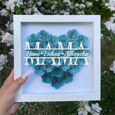 Personalisierte Mama-Blumen-Schattenbox mit Namen für Mama-Geschenke