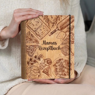 Individuelles Familien-Rezeptbuch aus Holz für Mama, Oma, Geschenkideen zum Weihnachtstag