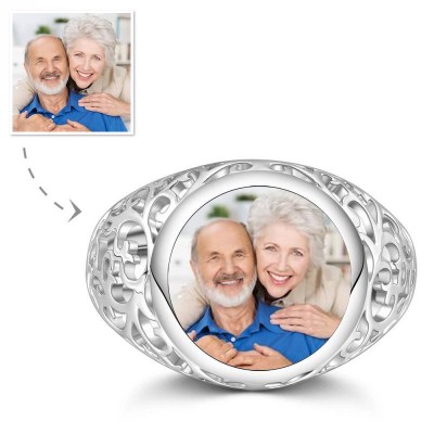 S925 Sterling Silber Runder Personalisierter Fotoring Jubiläumsgeschenke