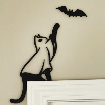 Halloween Black Cat Ghost Door Corner Sign