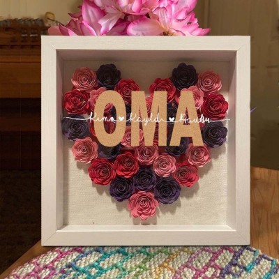 Personalisierte Oma Blume Schatten Box mit Kindern Namen für Muttertag