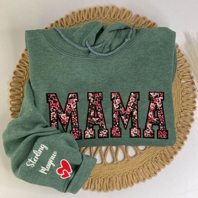 Benutzerdefinierte Floral MAMA bestickt Sweatshirt mit Kindern Name auf Ärmel für Muttertag Geschenk