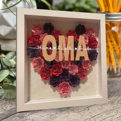 Personalisierte Oma Blume Schatten Box mit Kindern Namen für Muttertag