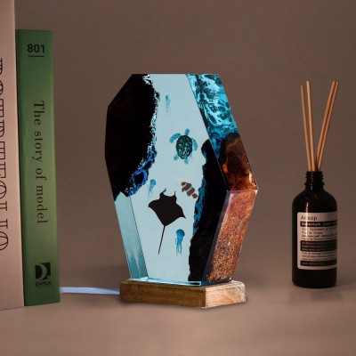 Lampe aus Kunstharz, Meeresholz, Mantarochen, Qualle und Nemo, Heimdekoration, Weihnachtsgeschenk