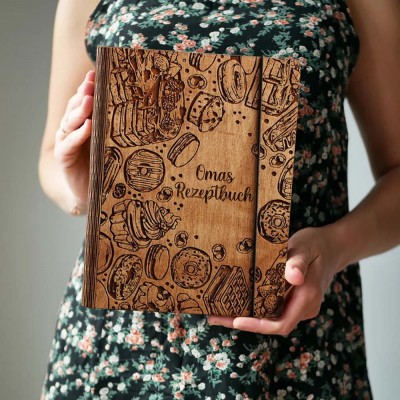 Individuelles Familien-Rezeptbuch aus Holz für Mama, Oma, Geschenkideen zum Weihnachtstag