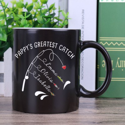 Personalisierte Kaffeetasse Pappy's Greatest Catch Fishing Gift mit Kindernamen