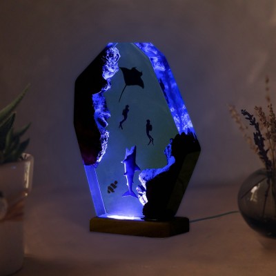 Harz Ozean Holz Lampe Buckelwal Mantarochen Nemo und Paar Taucher Home Decor Weihnachtsgeschenk