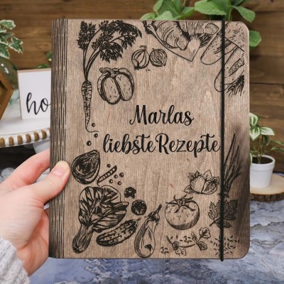 Individuelles Familien-Rezeptbuch aus Holz für Geschenkideen zum Weihnachtstag