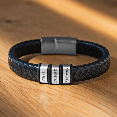 Herren Lederarmband mit getrennten ovalen Perlen mit 1-10 Perlen