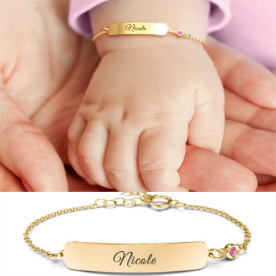 Personalisiertes gravierbares Babynamensarmband mit Geburtsstein