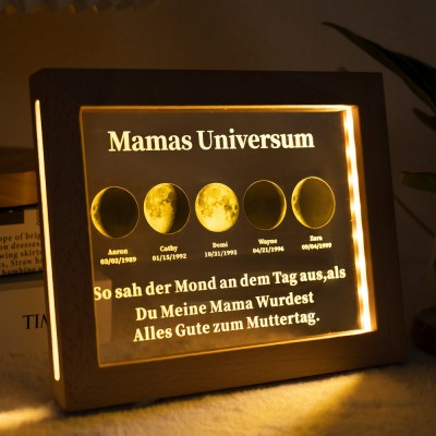 Personalisierte Mama's Universum Mondphase Lampe mit Namen des Kindes für Muttertag Geschenk