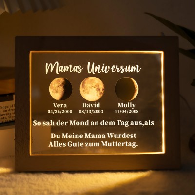 Personalisierte Mama's Universum Mondphase Lampe mit Namen des Kindes für Muttertag Geschenk