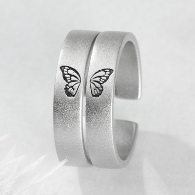 Passender Ring mit graviertem Schmetterlingsring im 2er-Set für Paare